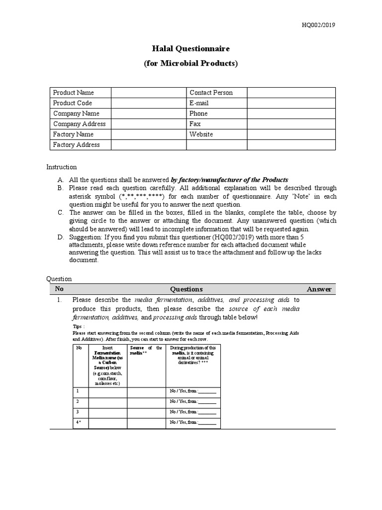 Halal Questionnaire Summary | PDF | Food And Drink | Food Industry