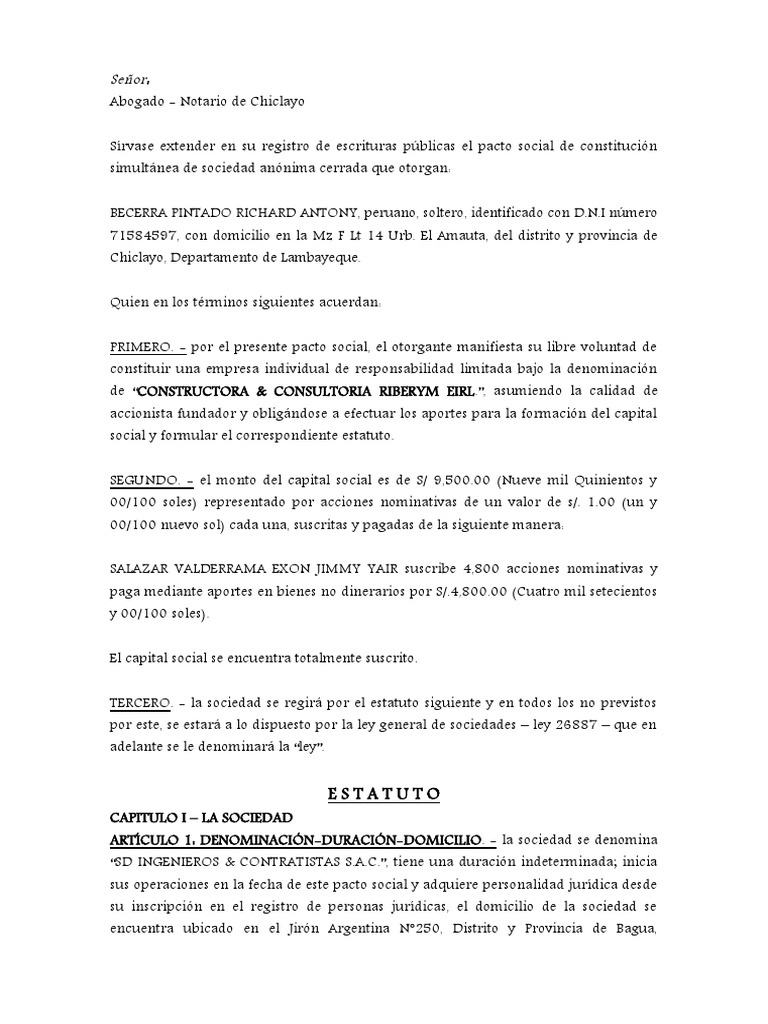 Estatuto de Una Empresa Constructora PDF