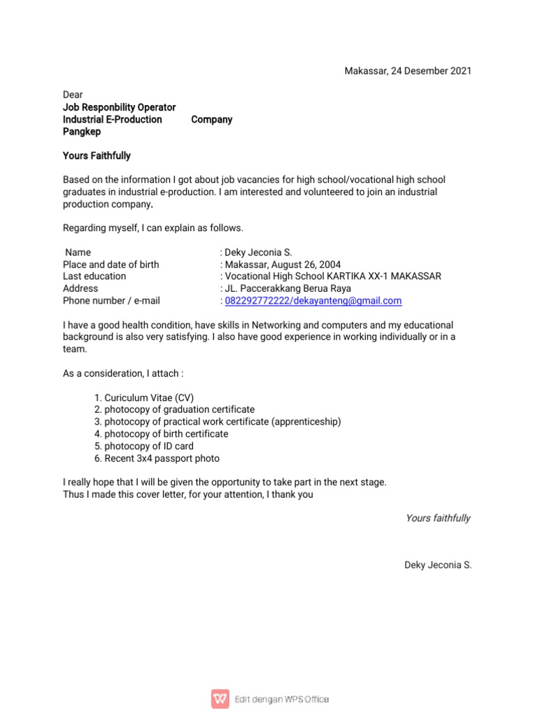 Surat Lamaran Kerja Deky | PDF