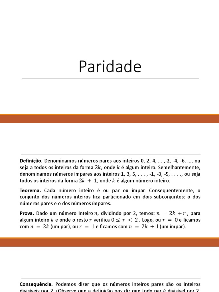 Definição e Propriedades da Paridade | PDF | Número inteiro | Números