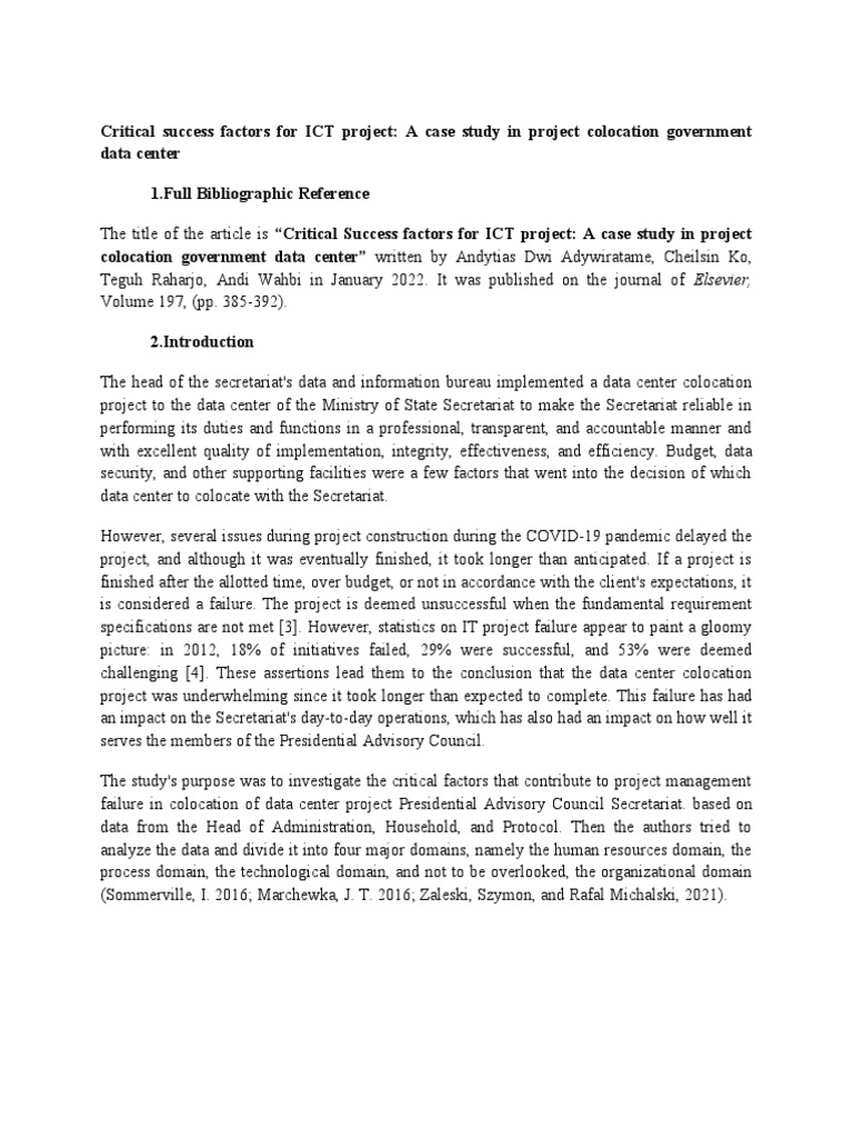 Critical Success Factors For ICT Project | PDF | Data | Project Management