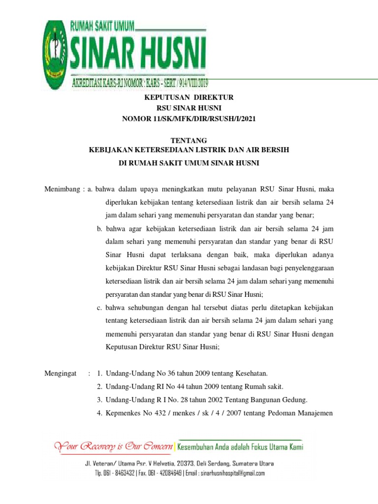 SK Direktur Tentang Uji Coba Air Bersih Dan Listrik RSCM | PDF