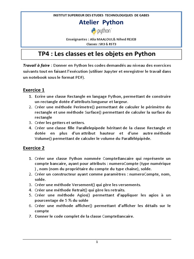 TP Python : Classes et Objets | PDF | Python (Langage de programmation ...