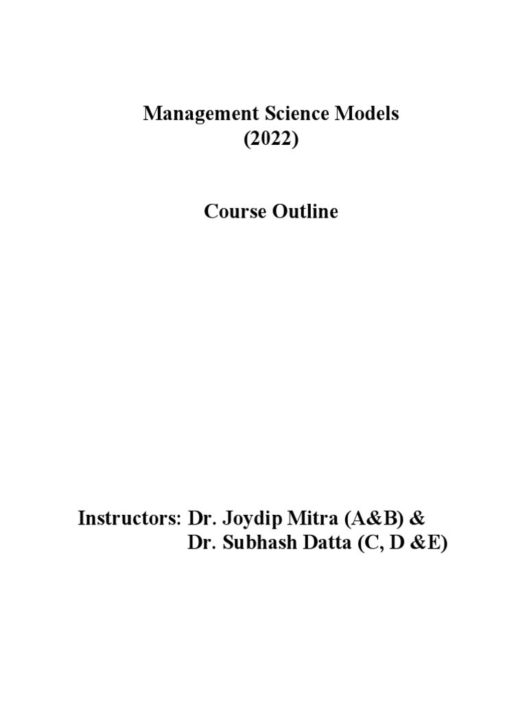 MSM Course Outline Sec. A, B, C, D and E PDF Decision Making Linear Programming