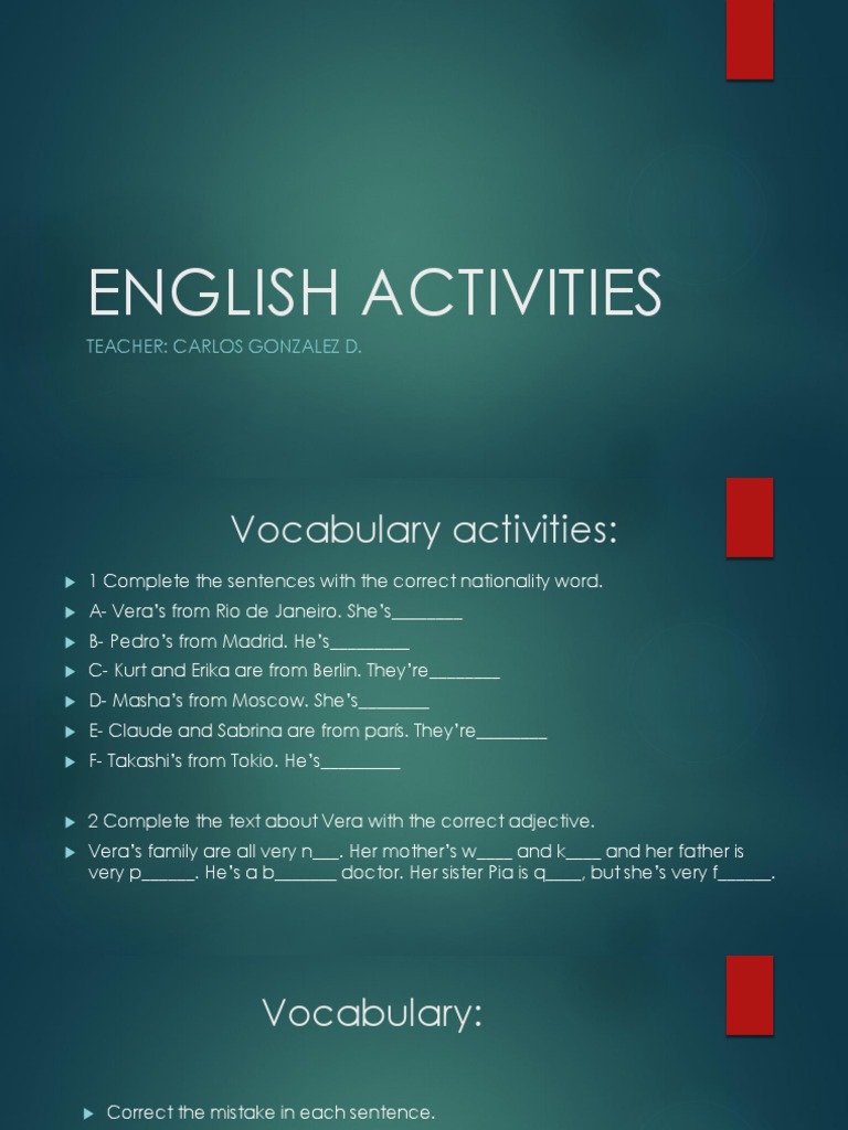 English Activities | PDF | Linguistics | Cognitive Science