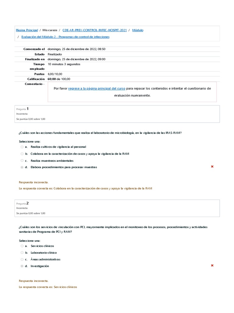 Evaluación Del Módulo 2 Programas De Control De Infecciones