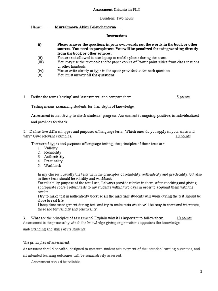FLT Assessment Criteria Overview | PDF | Educational Assessment ...