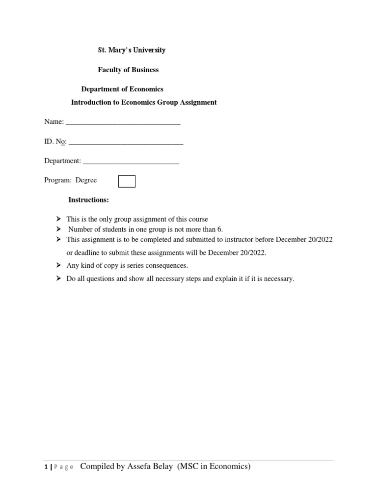 Economics Group Assignment Guide | PDF | Economic Equilibrium | Utility