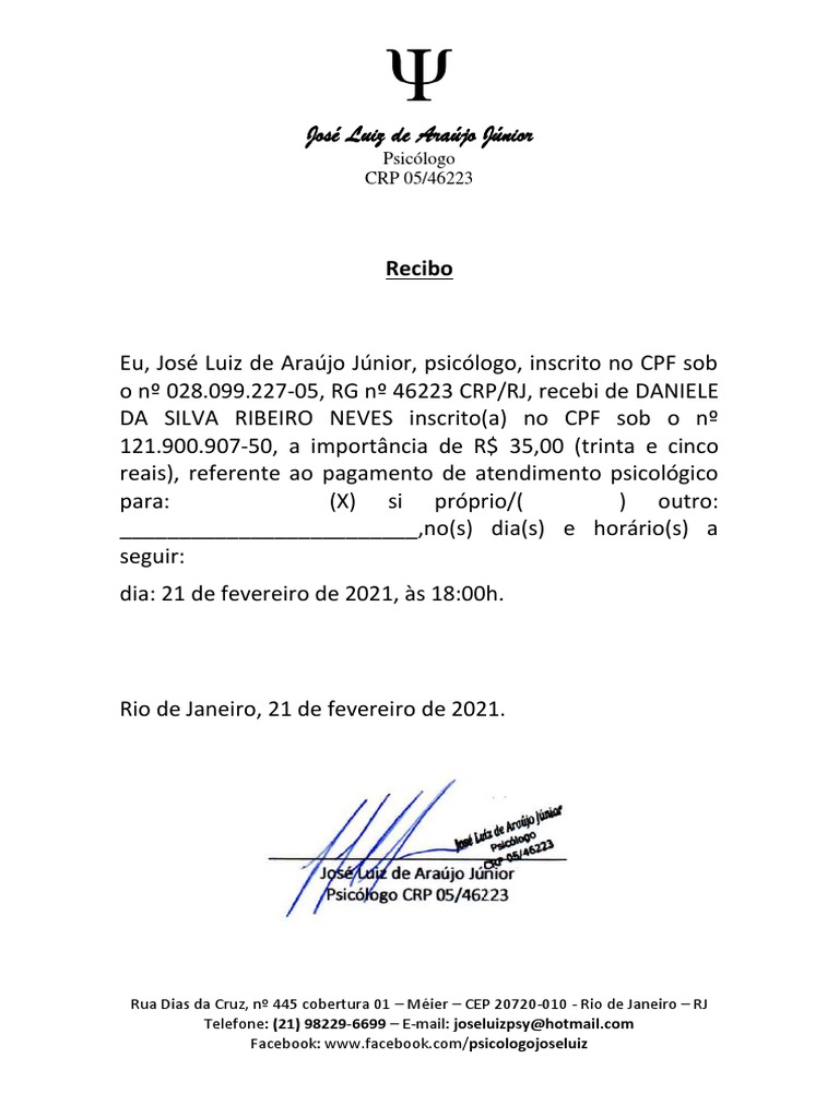 Recibo de atendimento psicológico individual | PDF