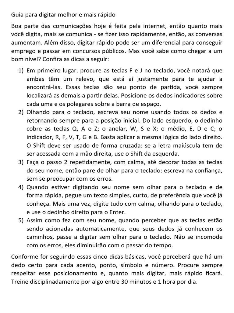 Dicas para Digitar Rápido e Preciso | PDF