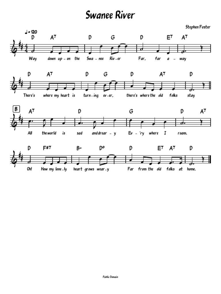 Swanee River Lyrics and Chords | PDF | Stephen Foster