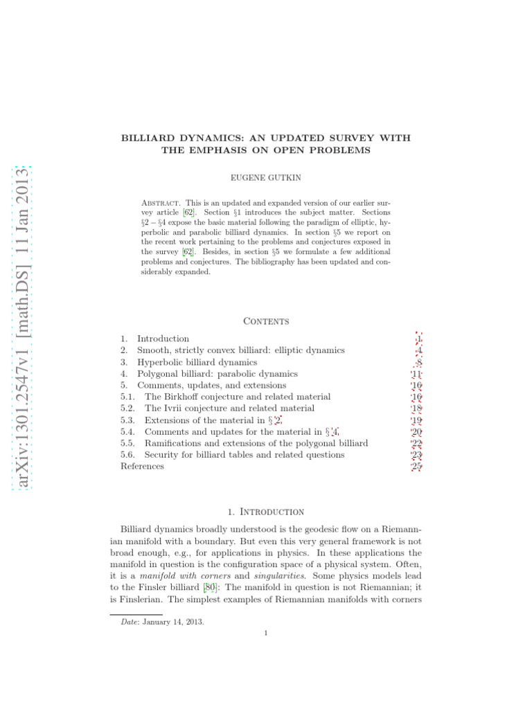 Updated Survey on Billiard Dynamics | PDF | Differential Geometry ...