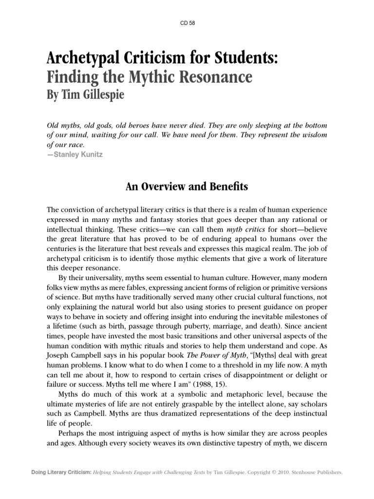 Archetypal Criticism PDF Carl Jung Archetype