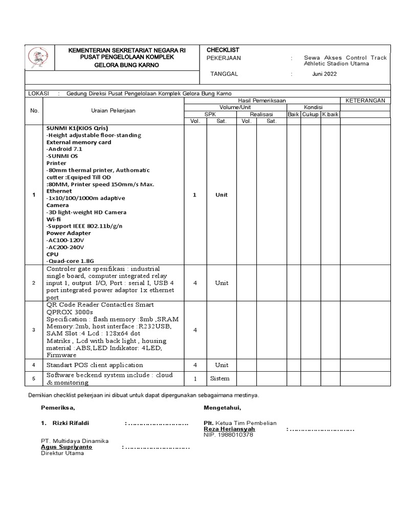Checklist Sewa Akses Control Stadion GBK | PDF