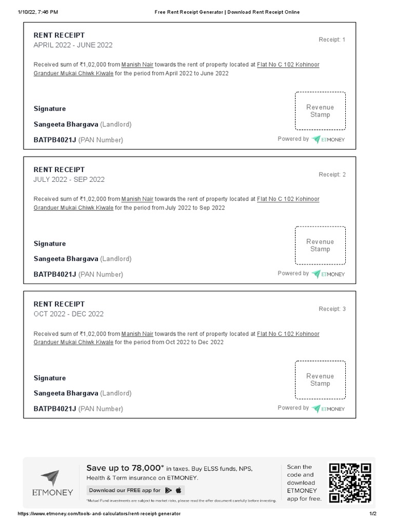 Free Rent Receipt Generator - Download Rent Receipt Online | PDF ...