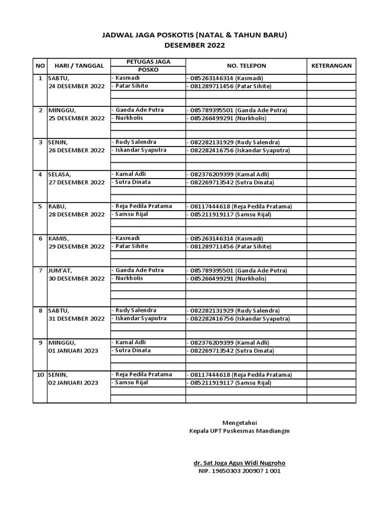 Jadwal Poskotis Nataru 2022 | PDF