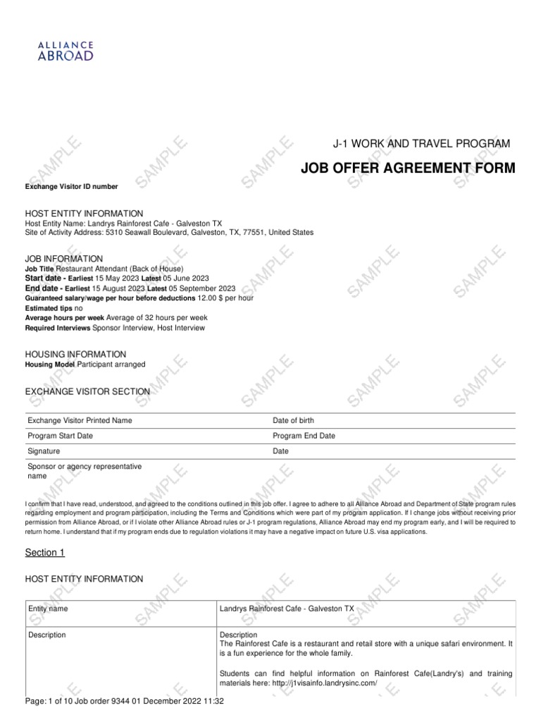 9344 Landrys Rainforest Cafe Galveston TX PDF Employment Lease