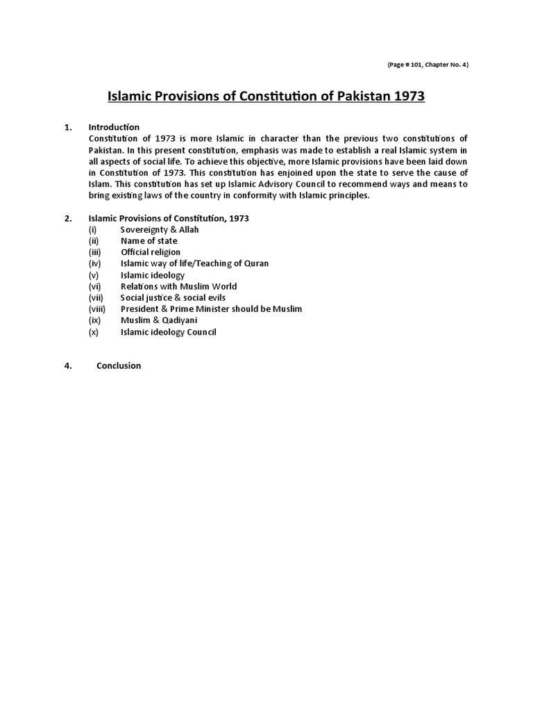 Islamic Provisions Of 1973 Constitution Meaning In Urdu