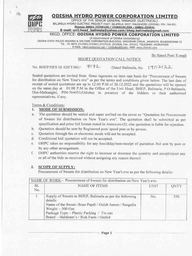 Short Quotation Call Notice No. 7172 PDF