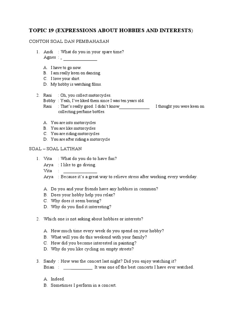 Expressions on Hobbies and Interests | PDF