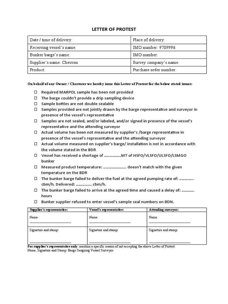 Letter of Protest for Bunkering Issues | PDF | Home & Garden