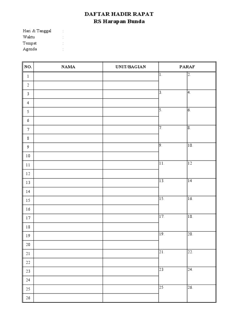 Template Absen PDF