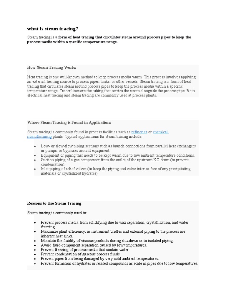 What Is Steam Tracing PDF Steam Pipe Fluid Conveyance 