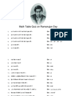 Math Table Quiz On Ramanujan Day