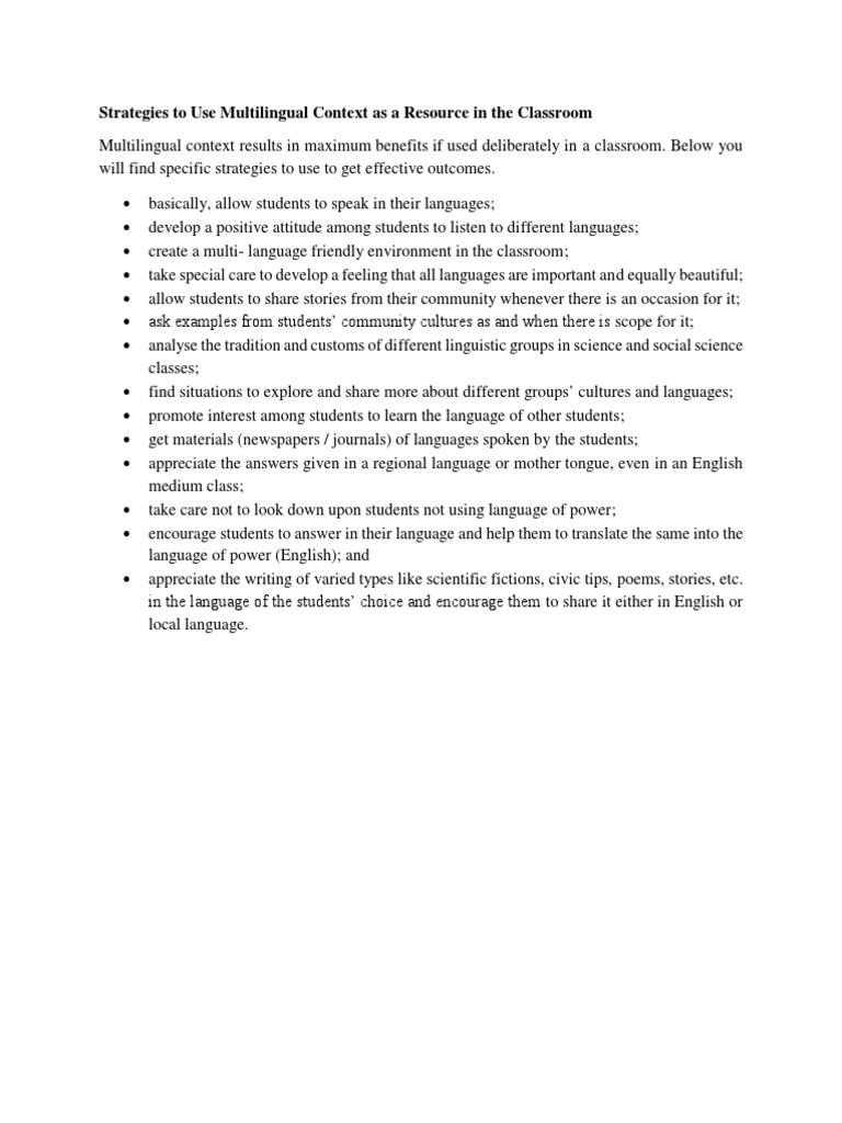 Multilingual Classroom Strategies | PDF
