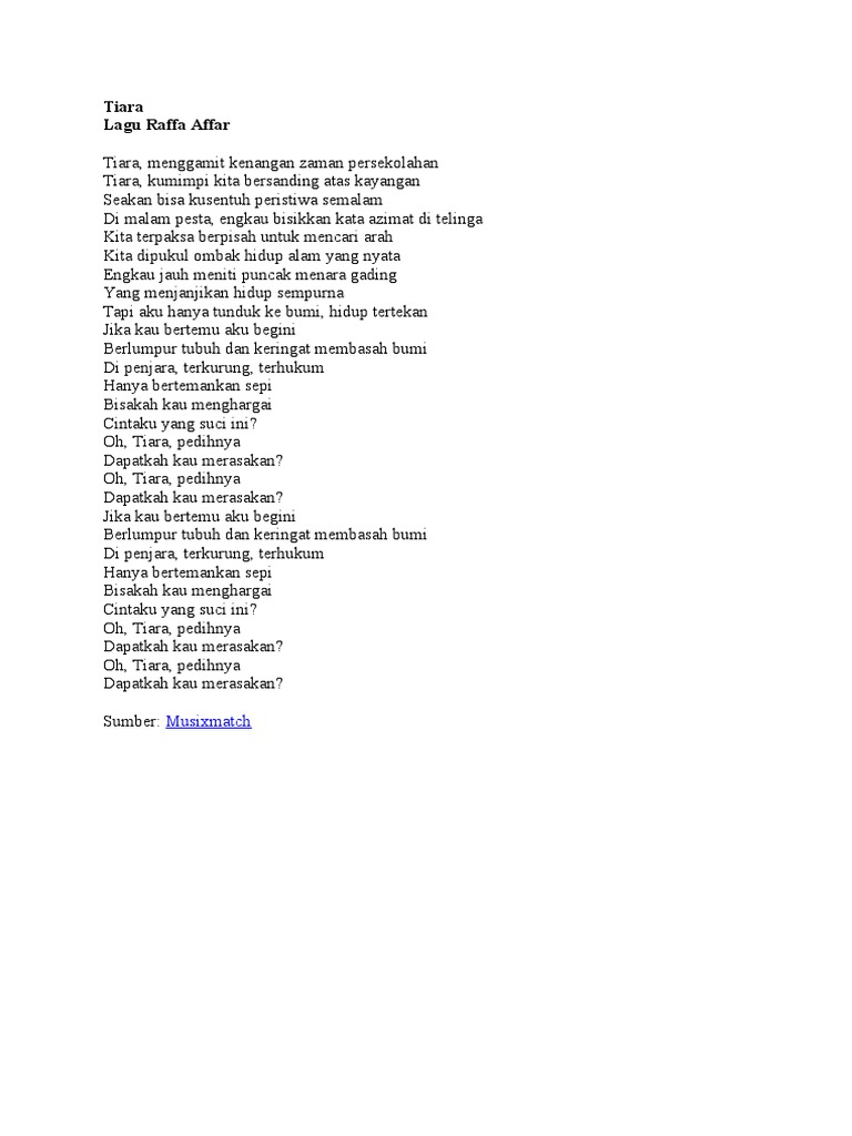 Lirik Lagu Tiara oleh Raffa Affar | PDF | Puisi