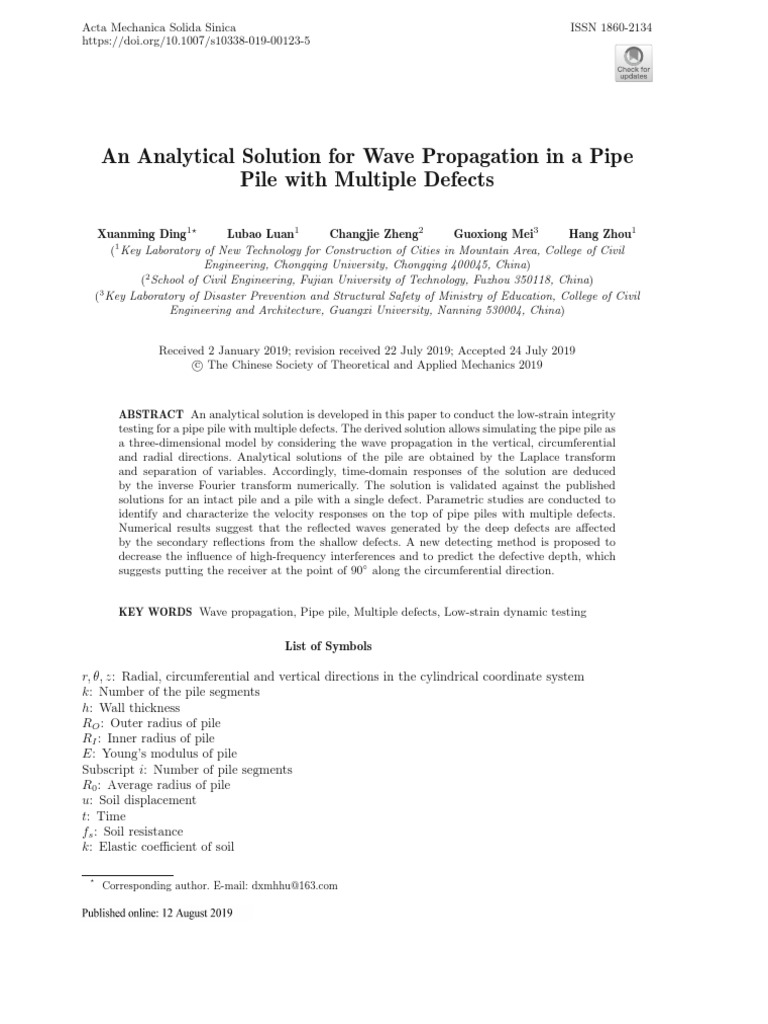 An Analytical Soln For Wave Propagation in Pipe Pile With Mul. Defects ...