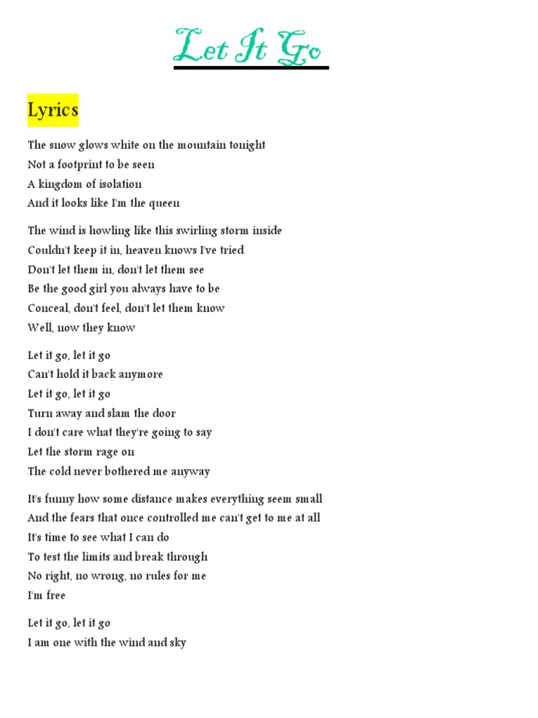 Let It Go Lyrics Summary Pdf 