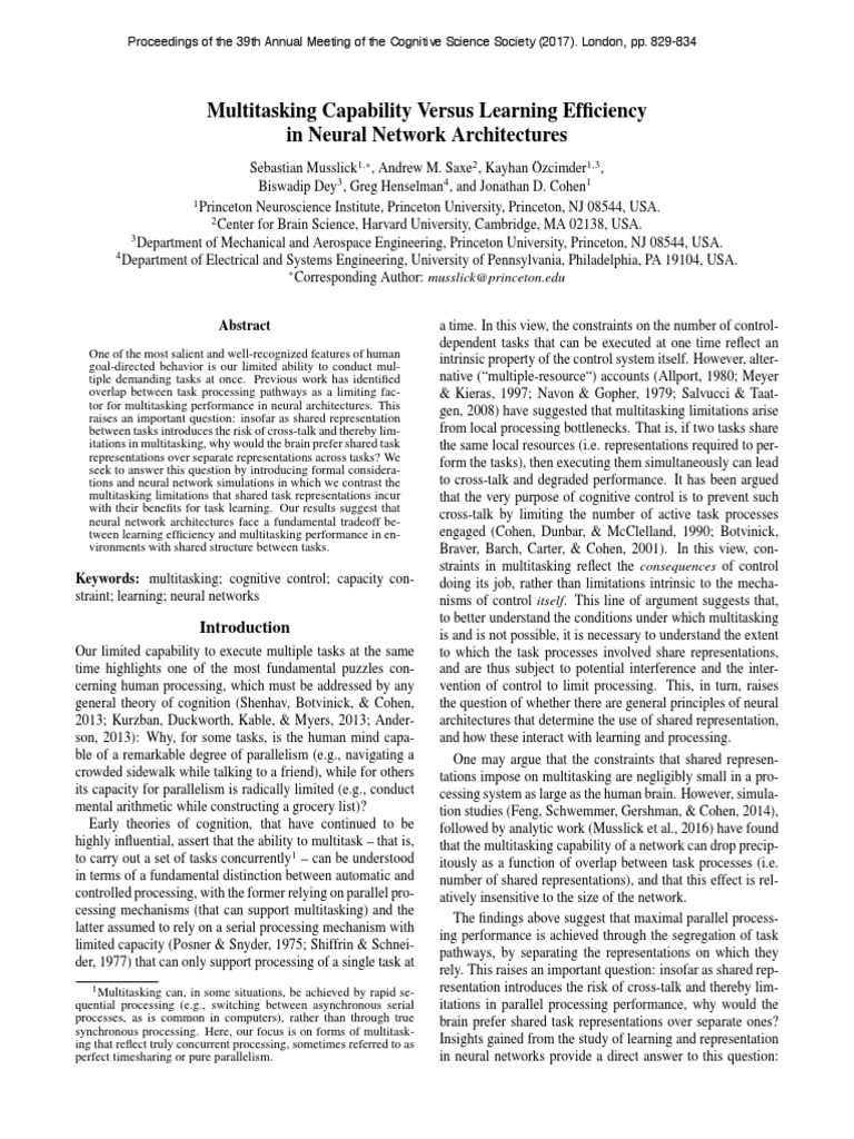 Multitasking Capability Versus Learning Efficiency in Neural Network ...