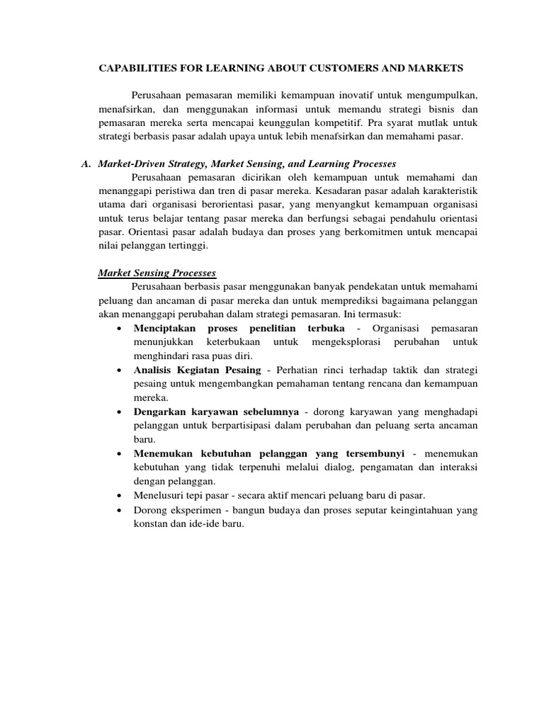 Capabilities For Learning About Customers And Markets Pdf
