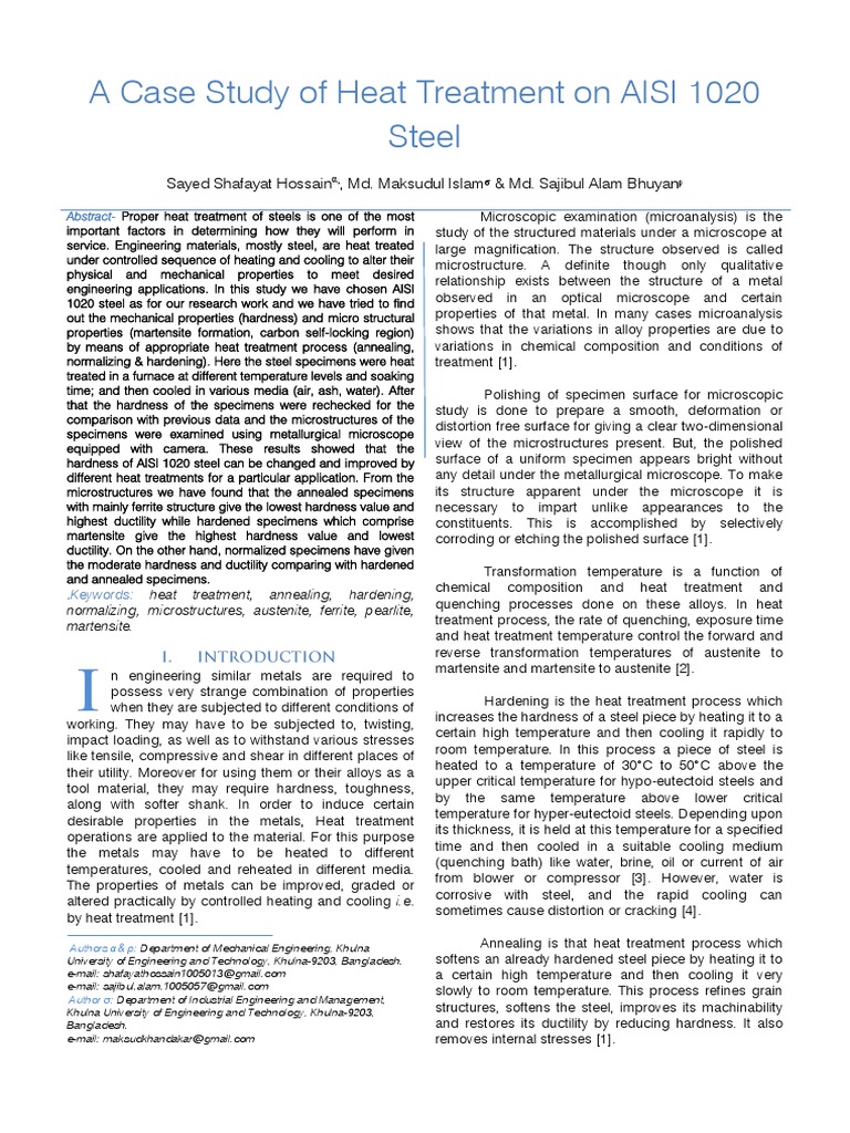 A Case Study of Heat Treatment On Mechanical Properties and ...