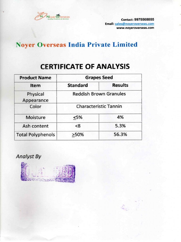 Grape Seed Extract COA PDF