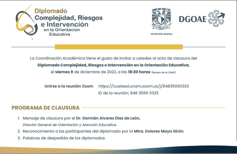 Invitación a la Clausura del Diplomado UNAM | PDF