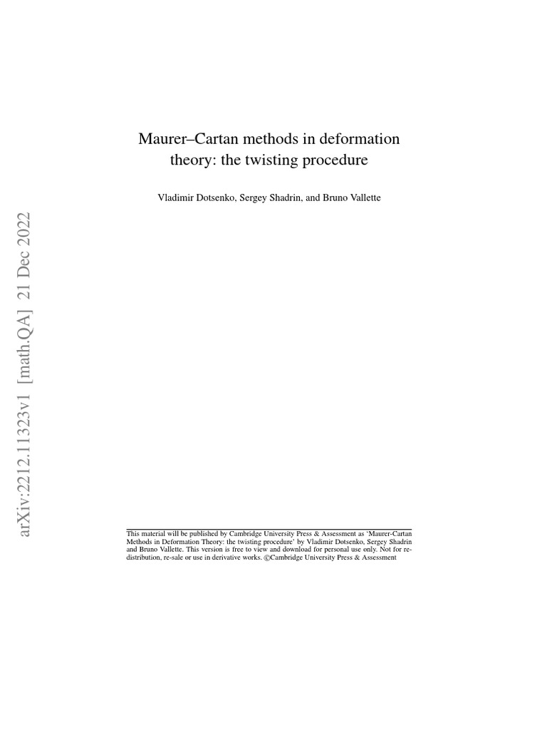 MaurerCartan Methods in Deformation Theory The Twisting Procedure PDF Differential