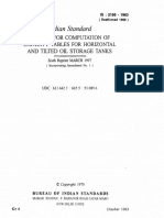 Indian Standard: Method For Computation of Capacity Tables For Horizontal and Tilted Oil Storage Tanks