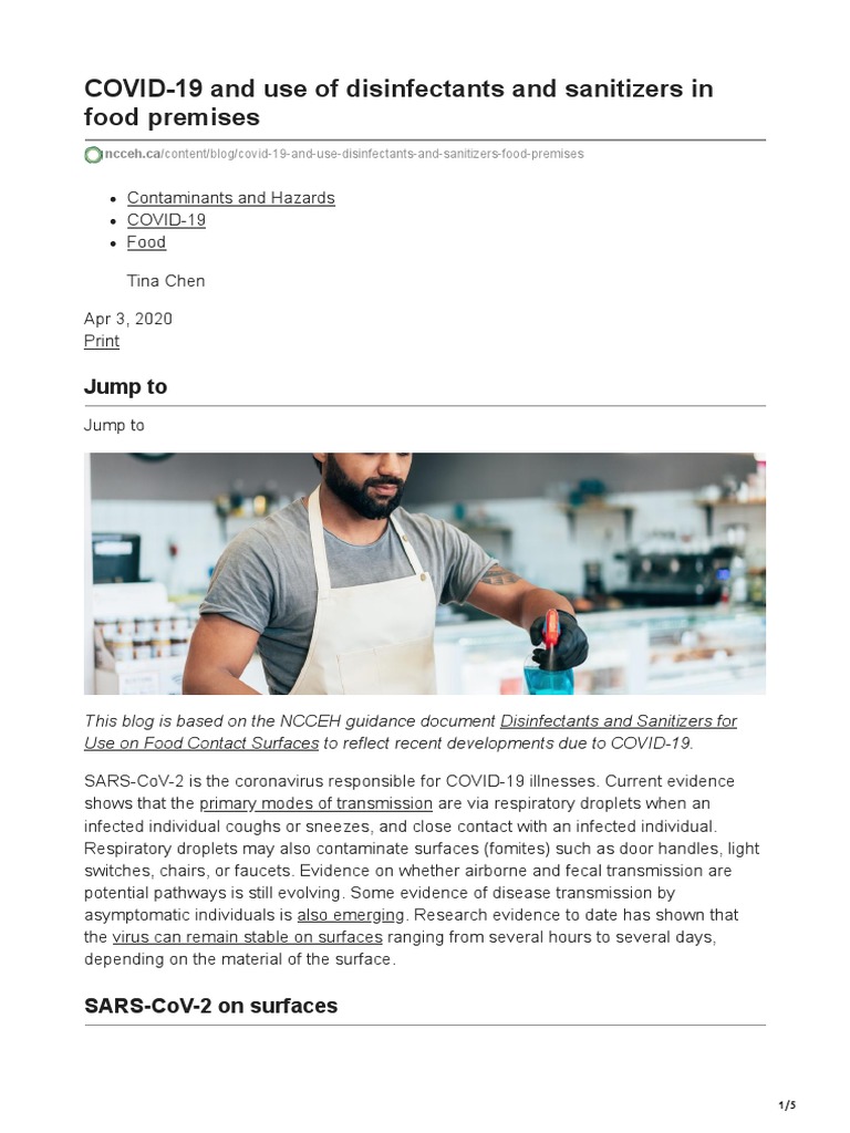 COVID19 and Disinfectants and Sanitizers in Food Premises PDF Disinfectant Bleach
