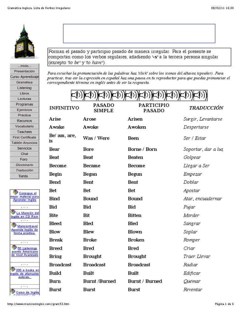Lista de Verbos Irregulares en Inglés | PDF | Sintaxis | Mecánica del ...
