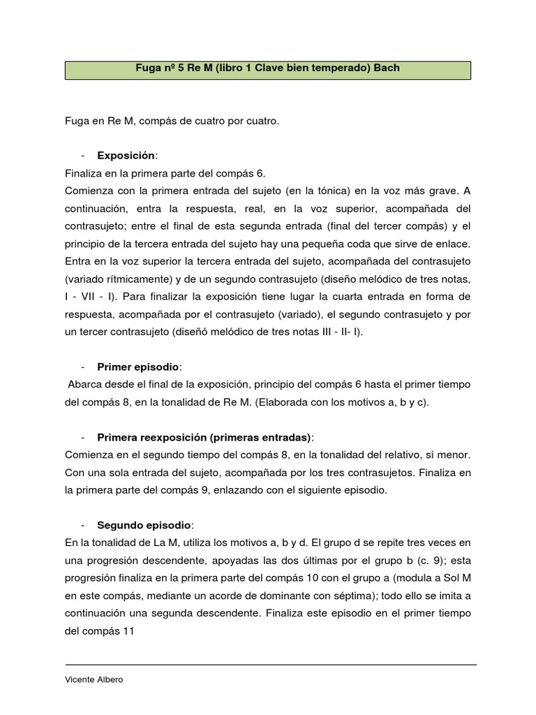 Análisis Fuga 5 | PDF | Composiciones clásicas | Teoría musical