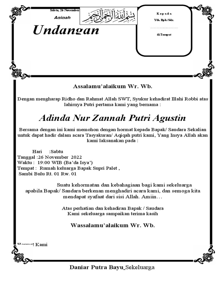 Undangan AQIQAH | PDF