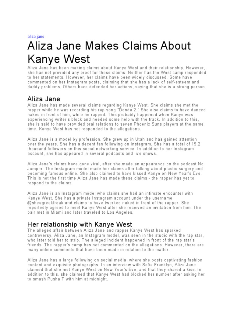 Aliza Jane PDF Kanye West Social Media