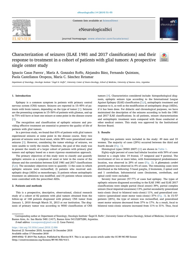 Parera Et Al 2019 PDF Epilepsy Brain Tumor