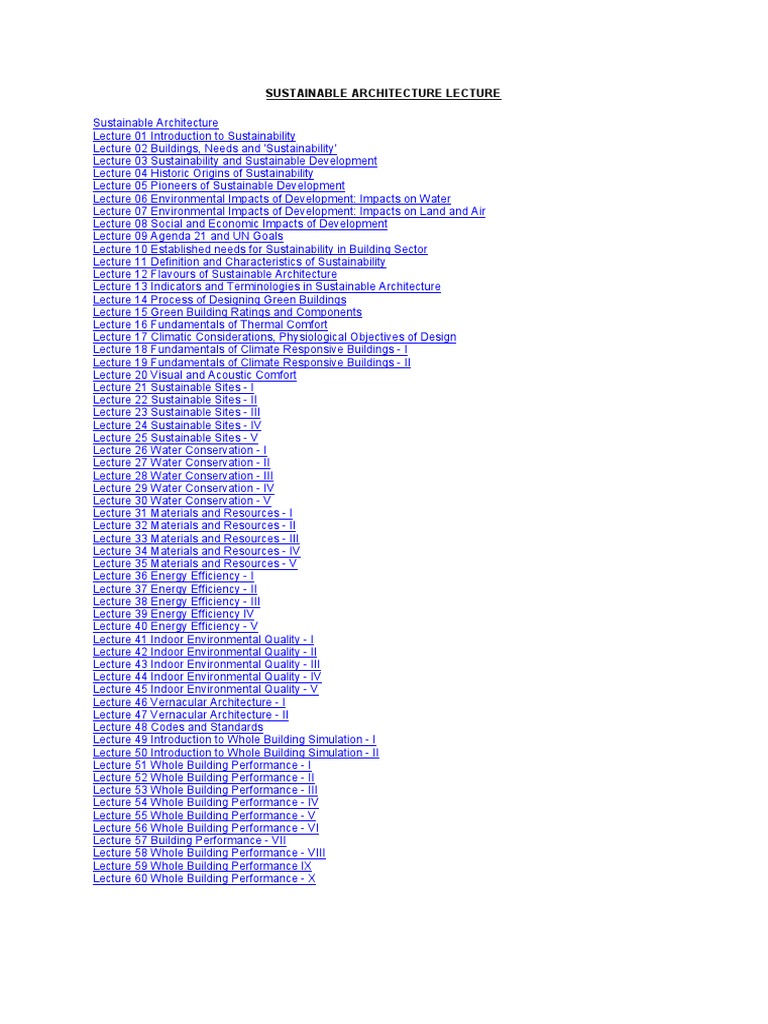 Sustainable Architecture Lecture Pdf Sustainability Green Building