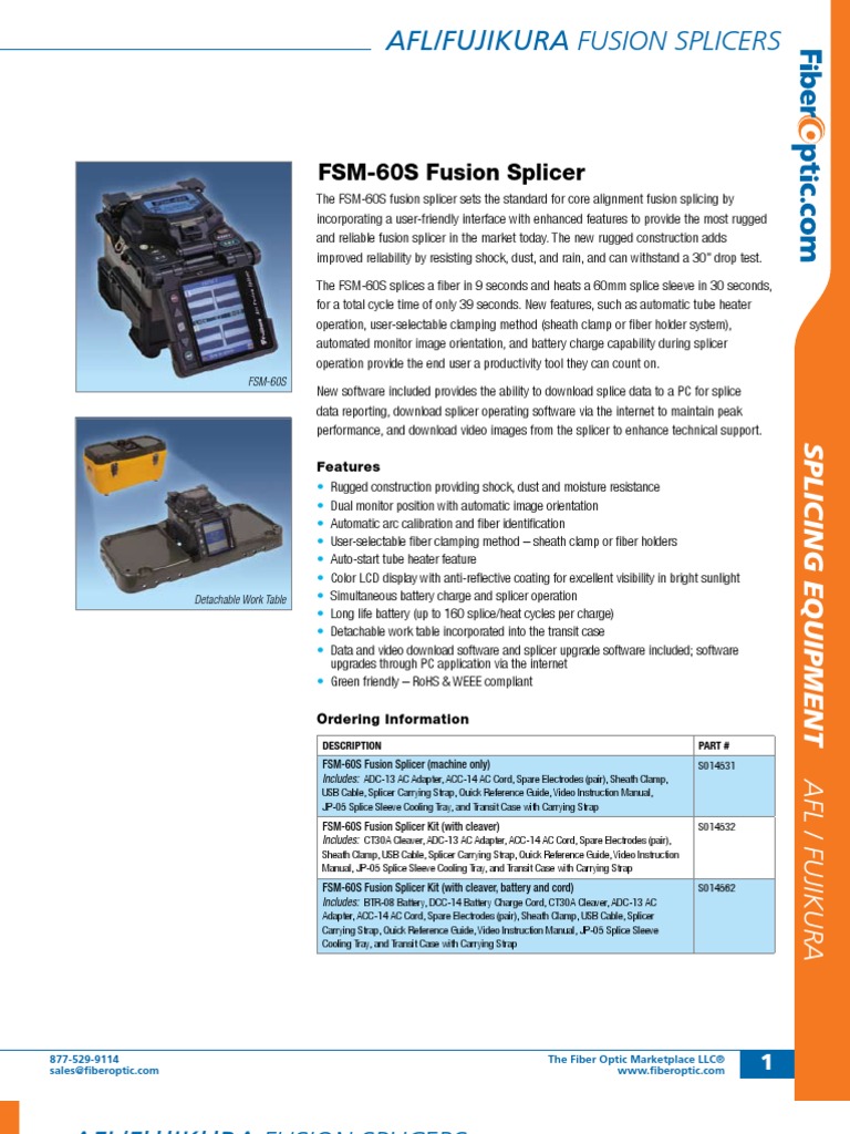 FSM 60s Specs | PDF | Optical Fiber | Vacuum Tube