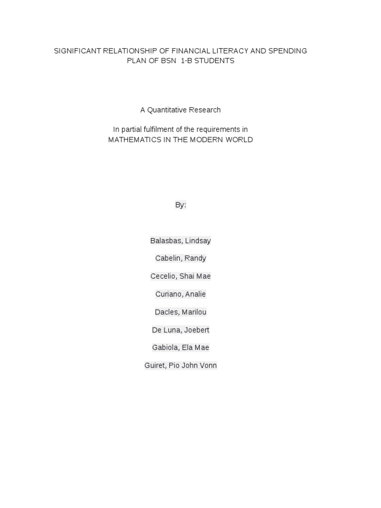 Financial Literacy's Impact on Spending Plans | PDF | Literacy ...