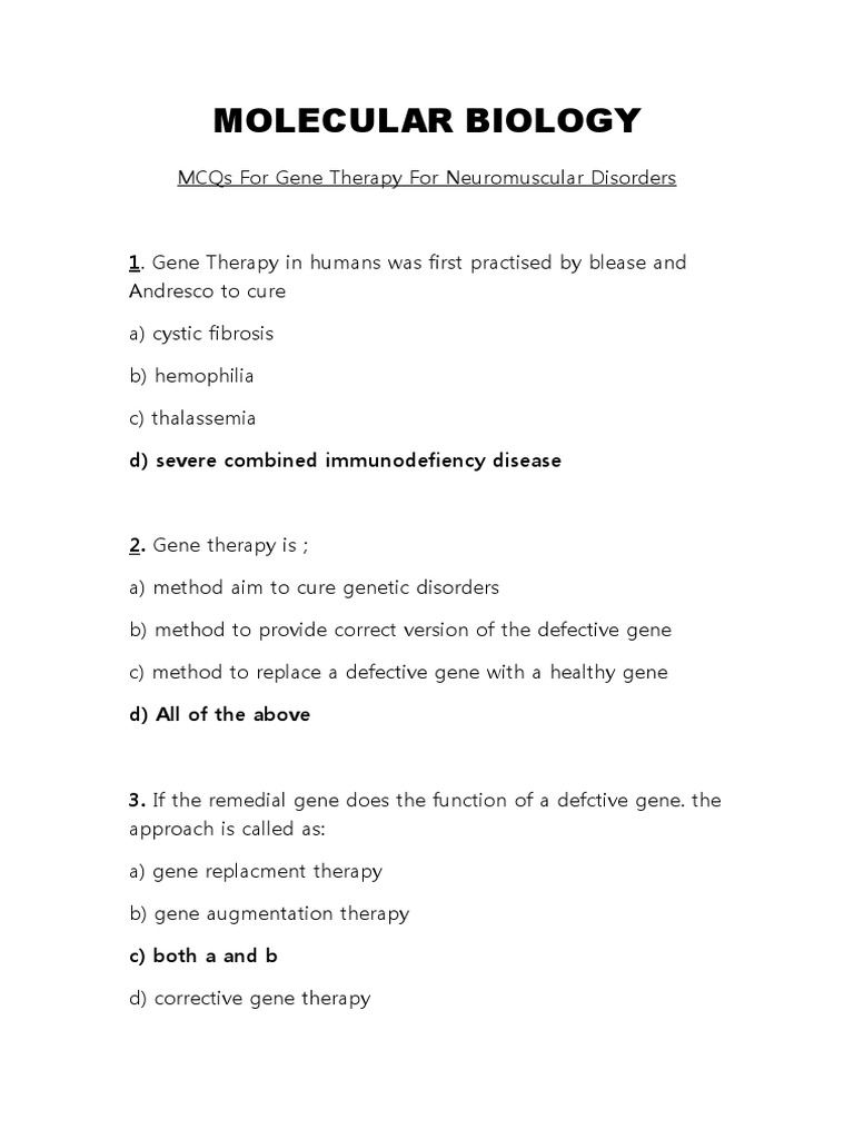 gene therapy mcqs PDF