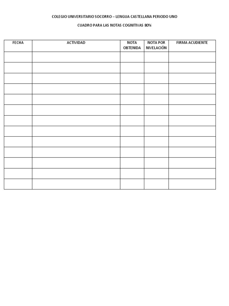 Cuadro de notas periodo uno pdf